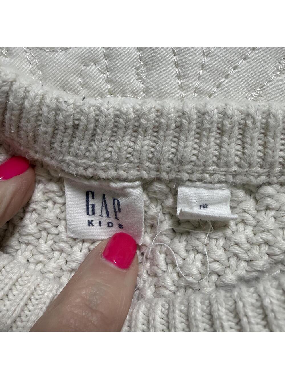 GAP Child Size M Organic Off White Cable Knit Sweater 100% Cotton‎ CabinCore - Picture 2 of 7